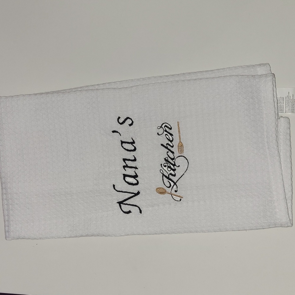 White Embroidered Kitchen Waffle Encasa Dish Nana Towel